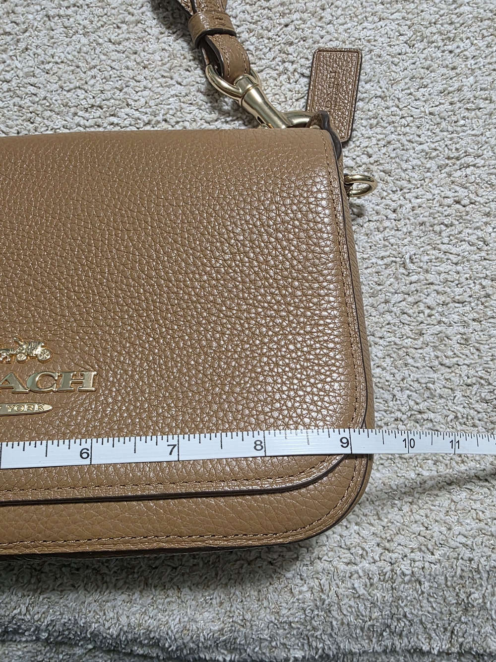Coach Pebbled Leather Crossbody Bag in Tan - Picture 9 of 12
